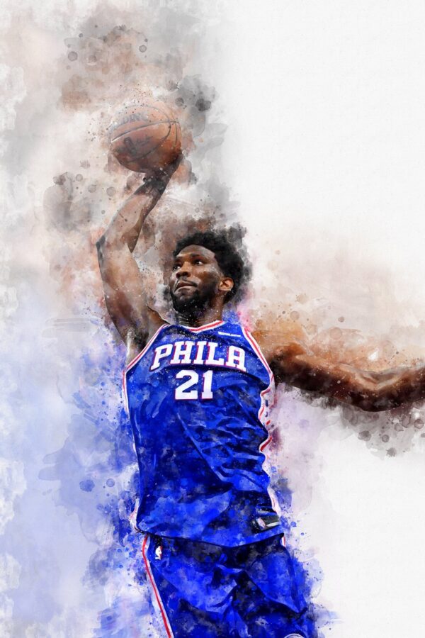 Joel Embiid watercolor, Philadelphia 76ers wall art, 76ers NBA Championship winner Canvas, Joel Embiid 76ers art wall - Image 2