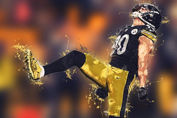 TJ Watt watercolor, Pittsburgh Steelers wall art, Pittsburgh Steelers TJ Watt poster on Canvas, TJ Watt poster - Image 2