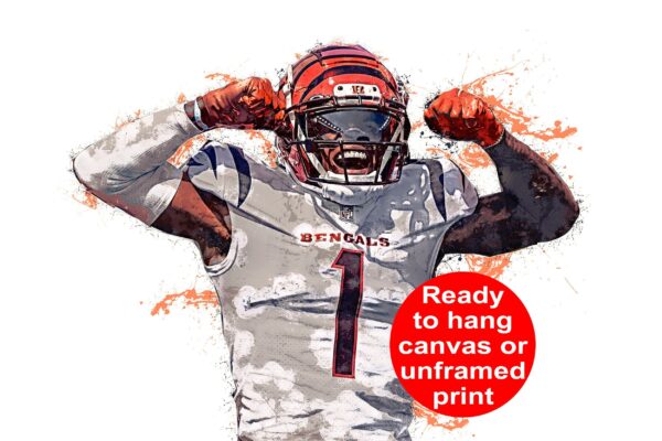 Ja'Marr Chase poster watercolor, Cincinnati Bengals Super Bowl, Ja'Marr Chase Cincinnati Bengals poster. Ja'Marr Chase,