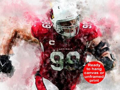 JJ Watt watercolor, Arizona Cardinals wall art,  Arizona Cardinals JJ Watt Canvas, JJ Watt Arizona Cardinals wall art