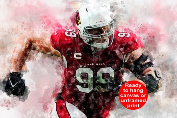 JJ Watt watercolor, Arizona Cardinals wall art,  Arizona Cardinals JJ Watt Canvas, JJ Watt Arizona Cardinals wall art