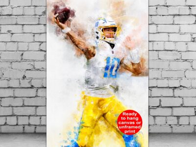 Justin Herbert watercolor, Los Angeles Chargers wall art, Los Angeles Chargers Justin Herbert poster on Canvas,  Justin Herbert