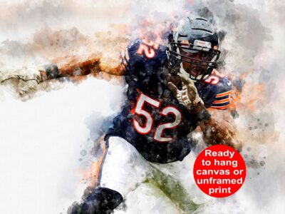 Kahalil Mack poster watercolor, Chicago wall art, Kahalil Mack Chicago Bears wall art poster,Chicago Bears wall art