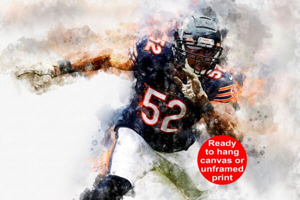 Kahalil Mack poster watercolor, Chicago wall art, Kahalil Mack Chicago Bears wall art poster,Chicago Bears wall art