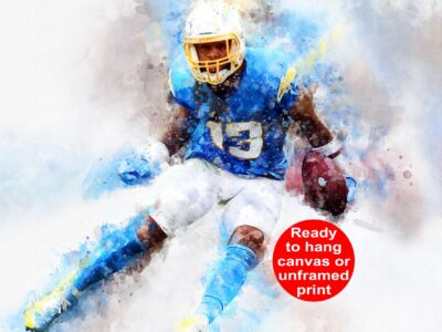 Keenan Allen watercolor, Los Angeles Chargers wall art, Los Angeles Chargers Kennan Allen poster on Canvas
