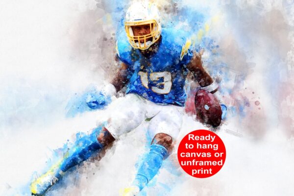 Keenan Allen watercolor, Los Angeles Chargers wall art, Los Angeles Chargers Kennan Allen poster on Canvas