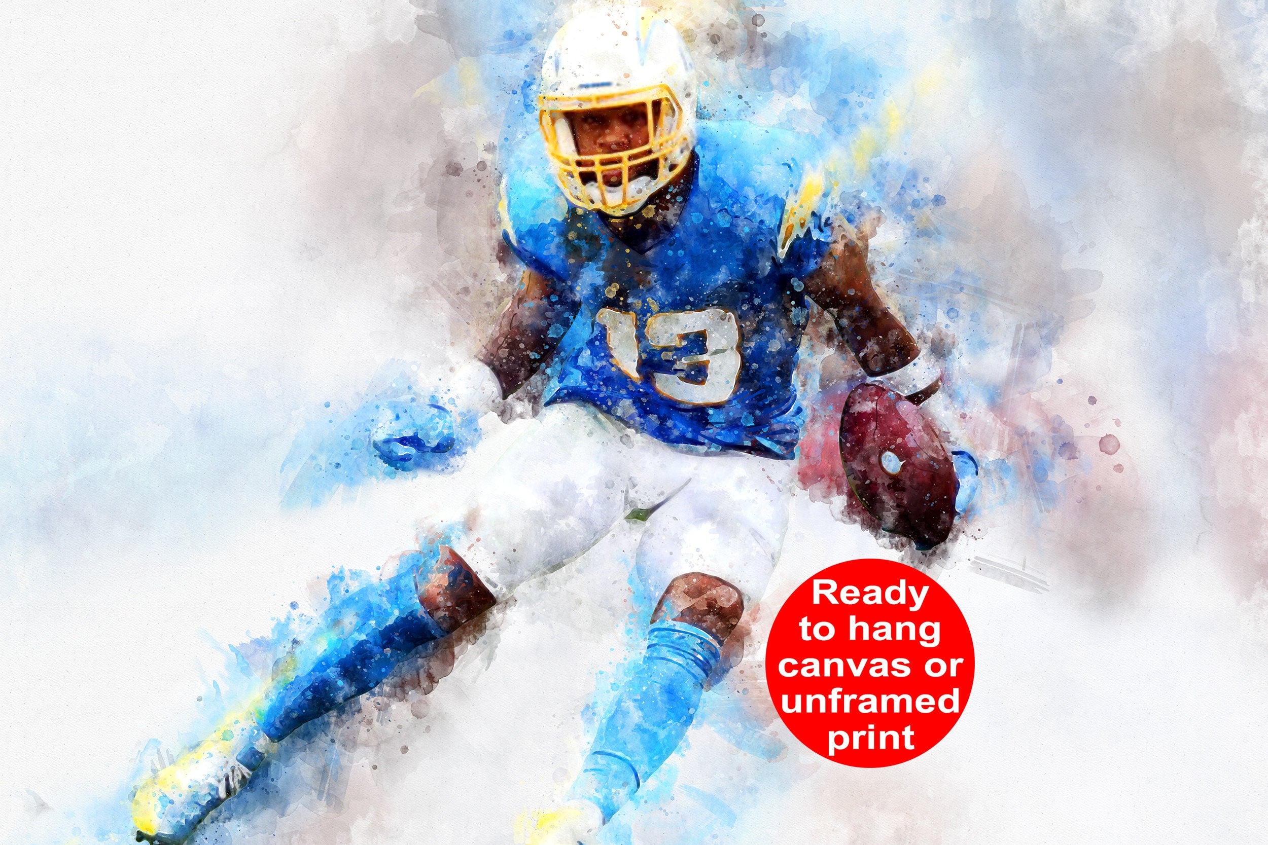 Keenan Allen watercolor, Los Angeles Chargers wall art, Los Angeles Chargers Kennan Allen poster on Canvas