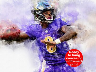 Lamar Jackson watercolor, Baltimore Ravens wall art, Baltimore Ravens, Lamar Jackson Football Canvas, Lamar Jackson Baltimore art wall