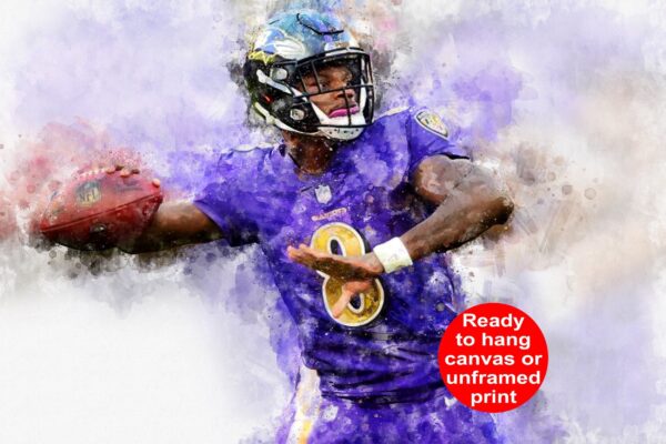 Lamar Jackson watercolor, Baltimore Ravens wall art, Baltimore Ravens, Lamar Jackson Football Canvas, Lamar Jackson Baltimore art wall