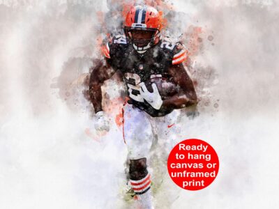 Nick Chubb watercolor, Cleveland Browns wall art, Cleveland Browns Nick Chubb Poster. Canvas, Nick Chubb Cleveland Browns wall art