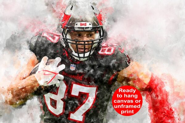 Rob Gronkowski watercolor, Tampa Buccaneers  wall art, Tampa Buccaneers  Rob Gronkowski poster on Canvas,  Rob Gronkowski