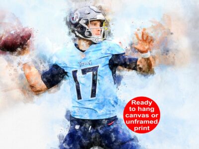 Ryan Tanehill watercolor, Tennessee Titans wall art, Tennessee Titans Ryan Tanehill Poster. Canvas, Ryan Tanehill Tennessee Titans wall art