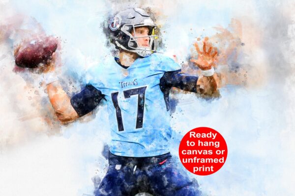 Ryan Tanehill watercolor, Tennessee Titans wall art, Tennessee Titans Ryan Tanehill Poster. Canvas, Ryan Tanehill Tennessee Titans wall art