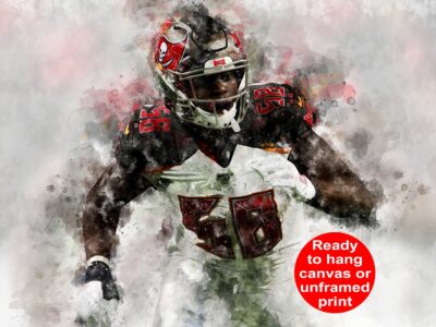 Shaquil Barrett watercolor, Tampa Bay Bucs wall art, Tampa Bay Bucs Shaquil Barrett poster on Canvas