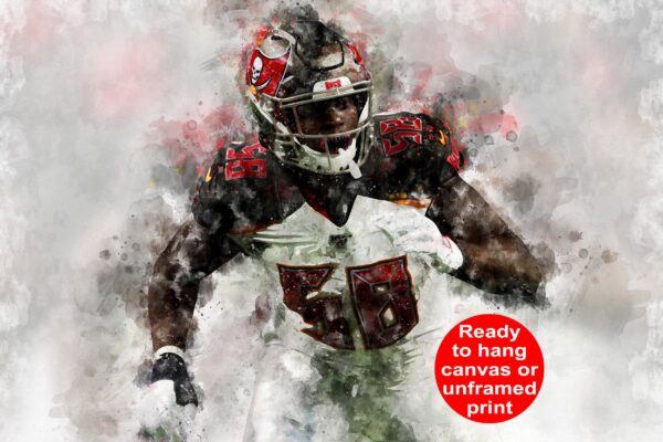 Shaquil Barrett watercolor, Tampa Bay Bucs wall art, Tampa Bay Bucs Shaquil Barrett poster on Canvas