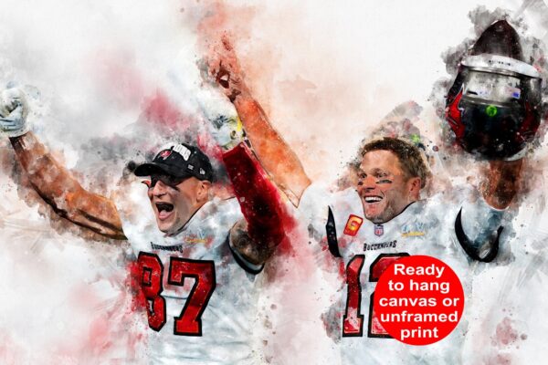 Tampa Bay Bucs Superbowl Champs watercolor, Tampa Bay Bucs wall art, Brady, Gronk Superbowl Canvas, Bucs Superbowl poster art wall