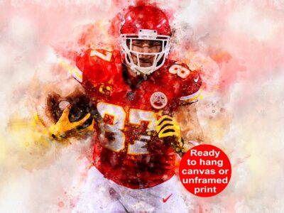 Travis Kelce watercolor, Kansas City Chiefs wall art, Kansas City Chiefs Travis Kelce poster on Canvas