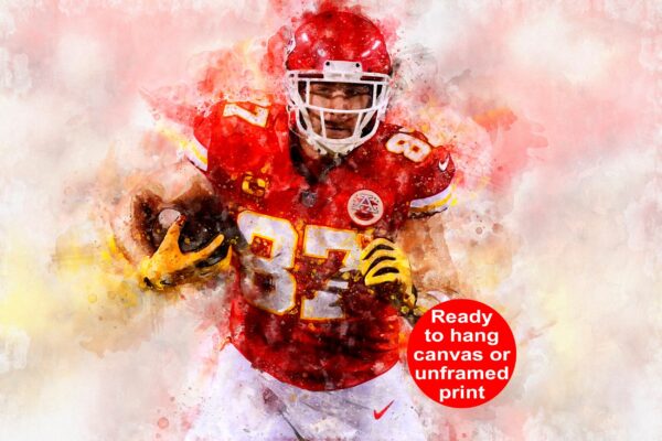 Travis Kelce watercolor, Kansas City Chiefs wall art, Kansas City Chiefs Travis Kelce poster on Canvas