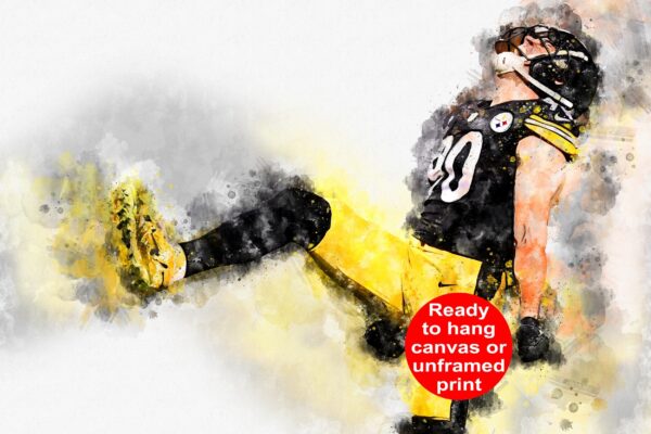 TJ Watt watercolor, Pittsburgh Steelers wall art, Pittsburgh Steelers TJ Watt poster on Canvas, TJ Watt poster
