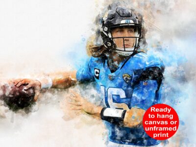Trevor Laurence watercolor, Jacksonville Jaguars wall art, Jacksonville Jaguars Trevor Laurence poster on Canvas
