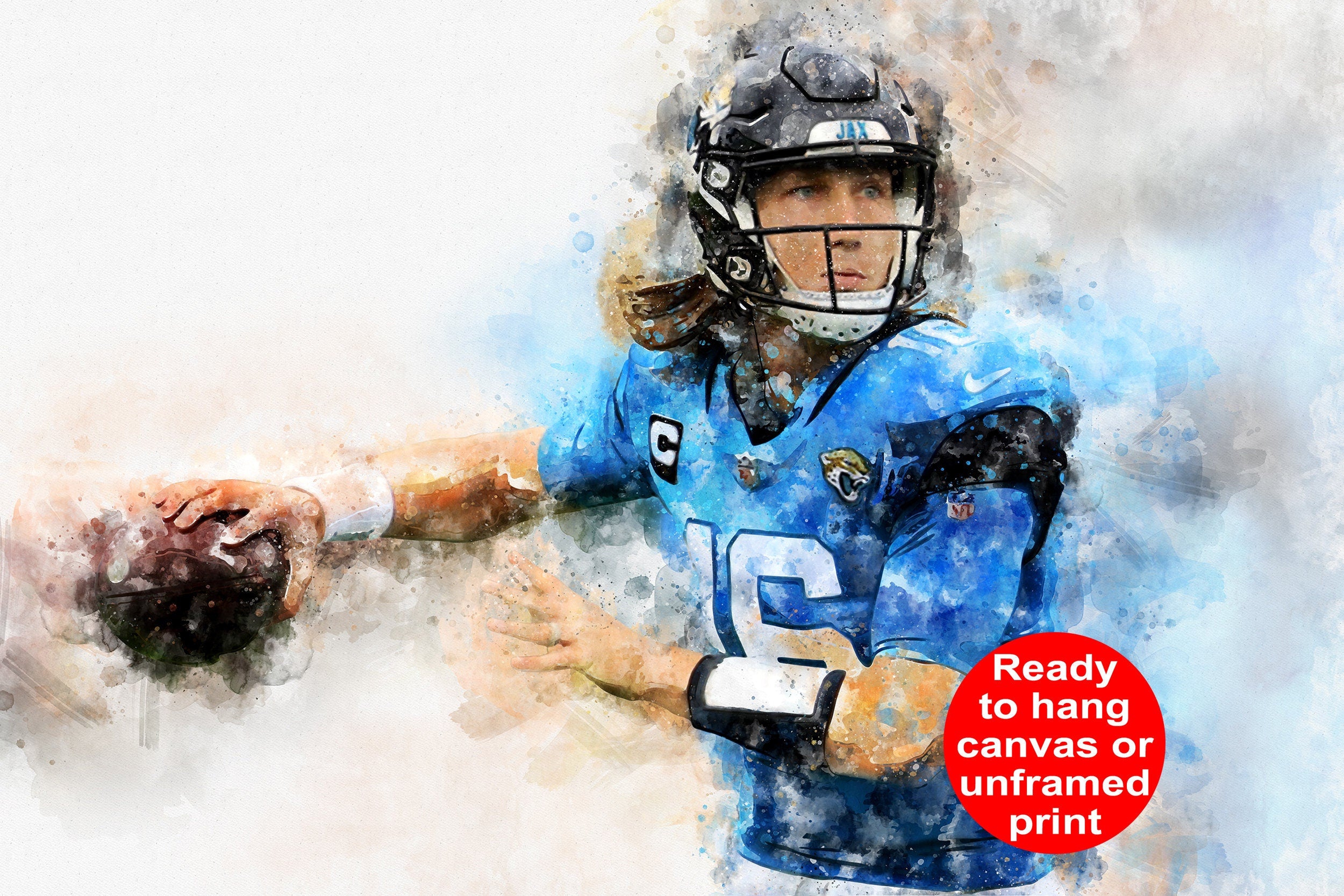 Trevor Laurence watercolor, Jacksonville Jaguars wall art, Jacksonville Jaguars Trevor Laurence poster on Canvas