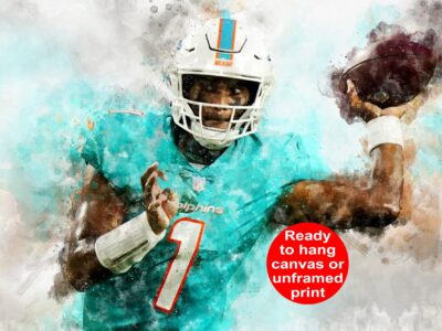 Tua Tagovailoa watercolor, Miami Dolphins wall art,  Miami Dolphins, Tua Tagovailoa Football Canvas, Tua Tagovailoa Miami Dolphins Wall art