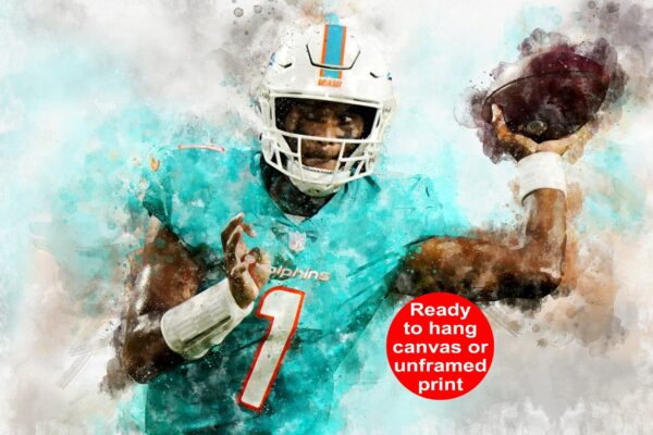 Tua Tagovailoa watercolor, Miami Dolphins wall art,  Miami Dolphins, Tua Tagovailoa Football Canvas, Tua Tagovailoa Miami Dolphins Wall art