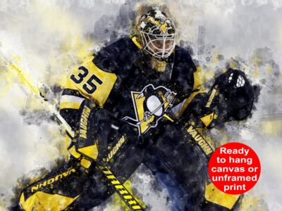 Tristan Jarry watercolor, Pittsburgh Penguins wall art, Penguins Stanley Cup winner Canvas watercolor, Tristan Jarry hockey art wall
