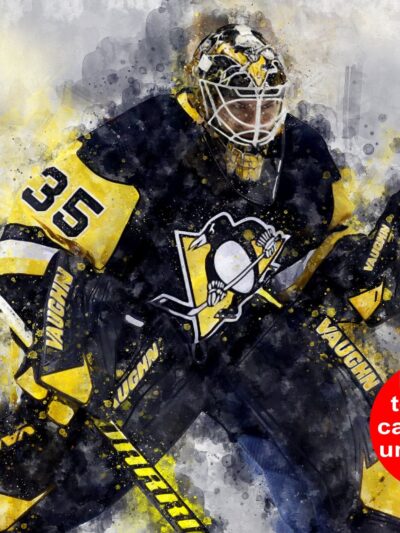 Tristan Jarry watercolor, Pittsburgh Penguins wall art, Penguins Stanley Cup winner Canvas watercolor, Tristan Jarry hockey art wall