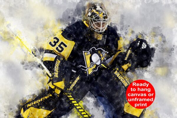 Tristan Jarry watercolor, Pittsburgh Penguins wall art, Penguins Stanley Cup winner Canvas watercolor, Tristan Jarry hockey art wall