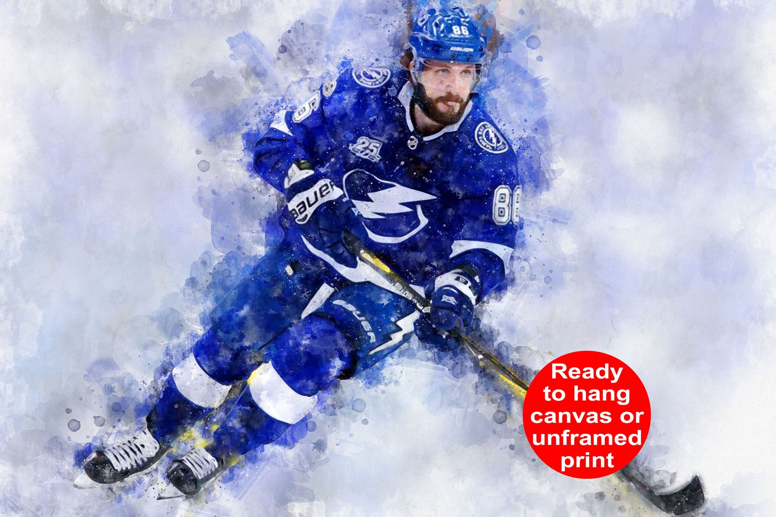 Nikita Kucherov watercolor, Tampa Bay Lightning wall art, Lightning Stanley Cup, Nikita Kucherov Poster, Tampa Bay Lightning hockey art wall