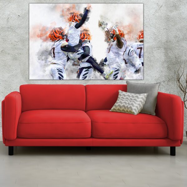 Evan McPherson celebrates with teammates poster watercolor, Cincinnati Bengals Super Bowl, Evan McPherson Cincinnati Bengals poster. - Image 2