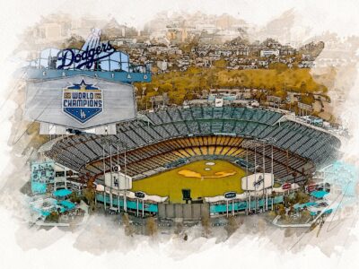 Canvas-Print of Dodger Stadium Artwork, Dodger Stadium watercolor sketch, Los Angeles Dodgers, Los Angeles Dodgers Collage,, Pro