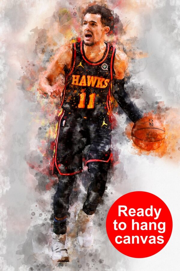 Trae Young on canvas watercolor, Atlanta Hawks wall art, Trae Young poster Canvas,  Trae Young wall art - Image 2