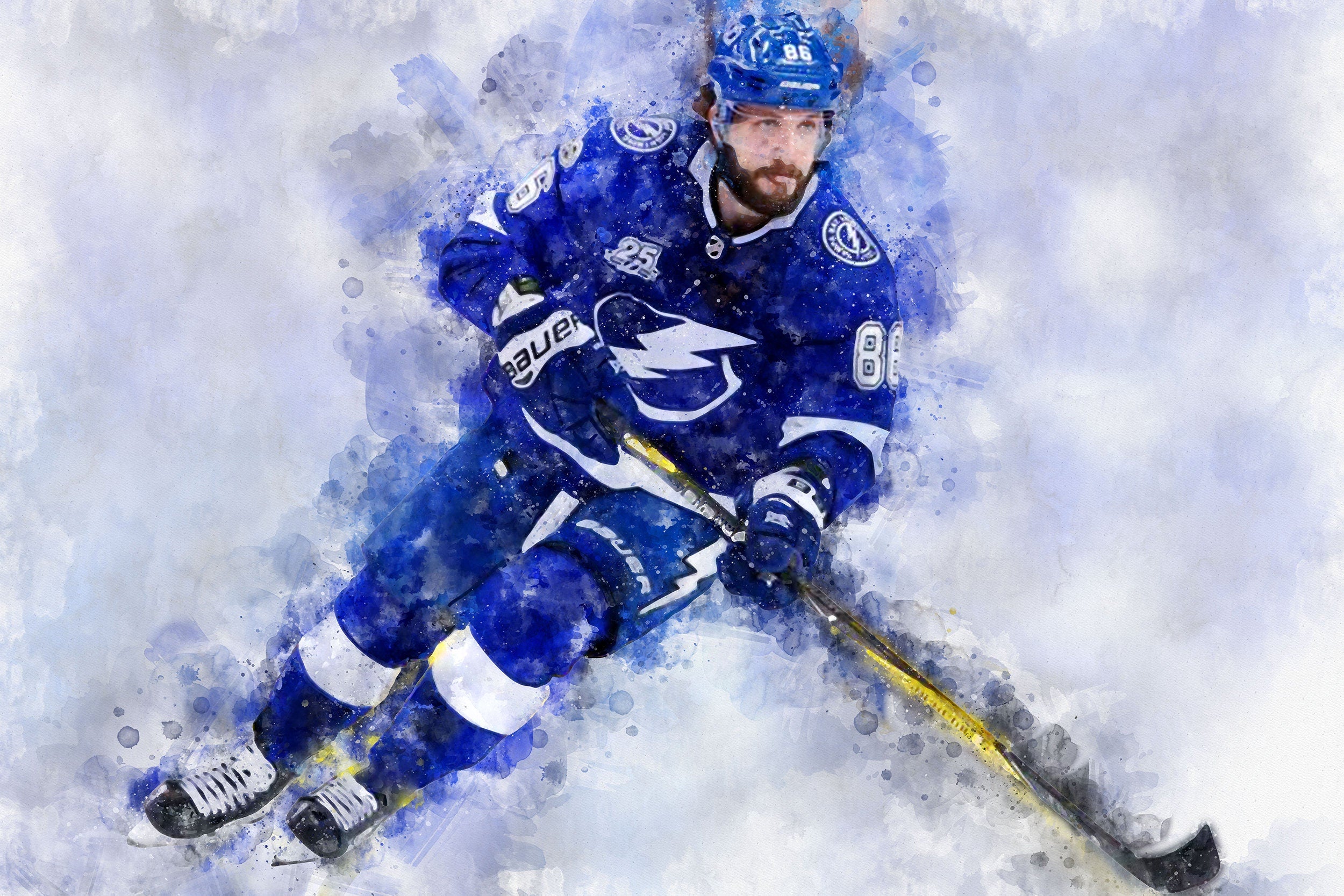 Nikita Kucherov watercolor, Tampa Bay Lightning wall art, Lightning Stanley Cup, Nikita Kucherov Poster, Tampa Bay Lightning hockey art wall - Image 2