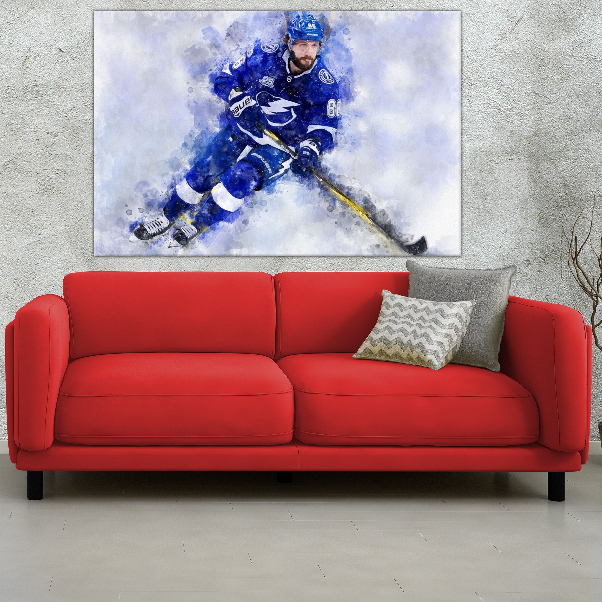Nikita Kucherov watercolor, Tampa Bay Lightning wall art, Lightning Stanley Cup, Nikita Kucherov Poster, Tampa Bay Lightning hockey art wall - Image 3