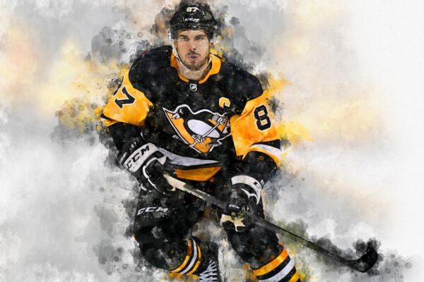 Sidney Crosby watercolor, Pittsburgh Penguins wall art, Penguins Stanley Cup winner Canvas watercolor, Sidney Crosby hockey art wall - Image 2