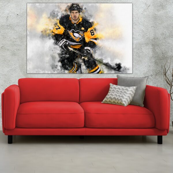 Sidney Crosby watercolor, Pittsburgh Penguins wall art, Penguins Stanley Cup winner Canvas watercolor, Sidney Crosby hockey art wall - Image 3