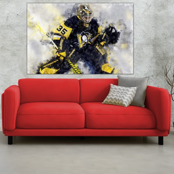 Tristan Jarry watercolor, Pittsburgh Penguins wall art, Penguins Stanley Cup winner Canvas watercolor, Tristan Jarry hockey art wall - Image 3