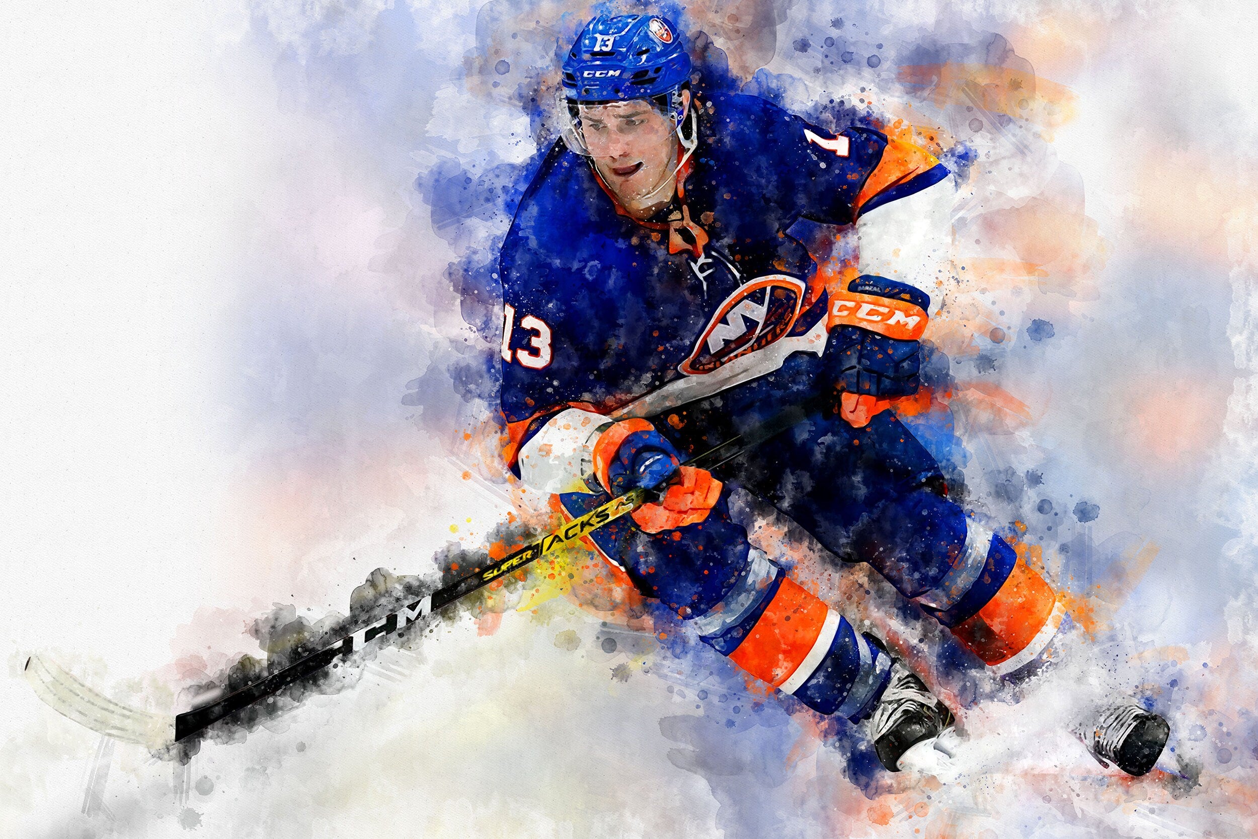 Mathew Barzal watercolor, New York Islanders wall art, Islanders Stanley Cup, Mathew Barzal Poster, New York Islanders hockey art wall - Image 2