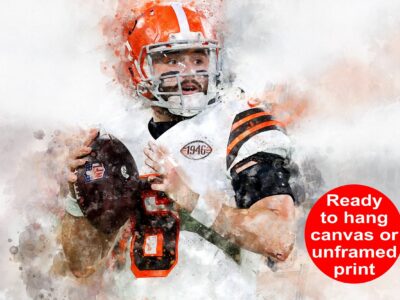 Baker Mayfield watercolor, Cleveland Browns = wall art, Cleveland Browns, Baker Mayfield Football Canvas, Baker Mayfield Cleveland art wall