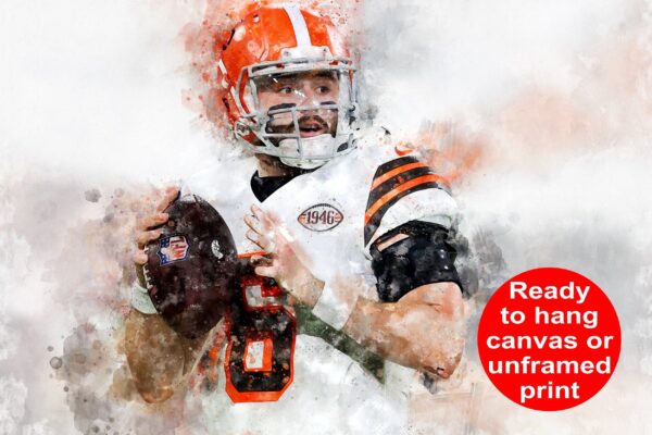 Baker Mayfield watercolor, Cleveland Browns = wall art, Cleveland Browns, Baker Mayfield Football Canvas, Baker Mayfield Cleveland art wall