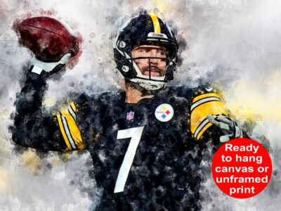 Ben Roethlisberger watercolor, Pittsburgh Steelers wall art, Steelers Super Bowl, Ben Roethlisberger Pittsburgh Steelers wall art poster