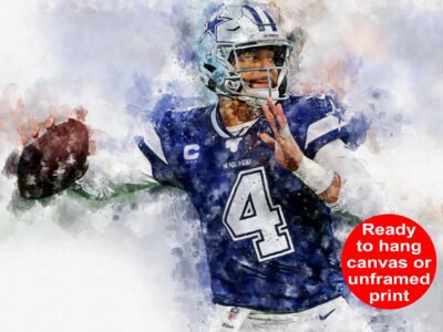 Dak Prescott poster Dallas Cowboy wall art, Dallas Cowboy Quarterback Cowboy Canvas watercolor, Dak Prescott football wall art
