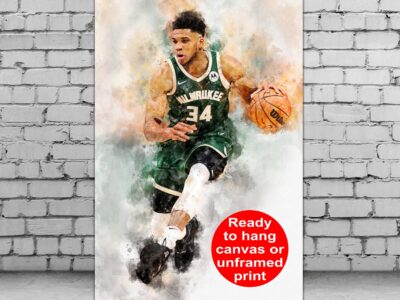Giannis Antetokounmpo watercolor, Milwaukee Bucks wall art, Bucks NBA Championship winner Canvas, Giannis Antetokounmpo Bucks art wall