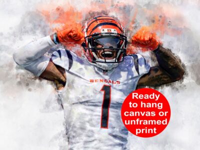 Ja'Marr Chase poster watercolor, Cincinnati Bengals Super Bowl, Ja'Marr Chase Cincinnati Bengals poster. Ja'Marr Chase,