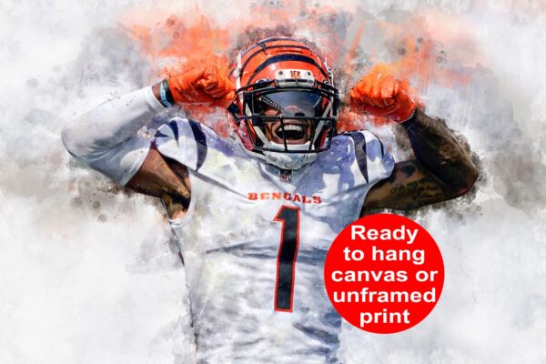 Ja'Marr Chase poster watercolor, Cincinnati Bengals Super Bowl, Ja'Marr Chase Cincinnati Bengals poster. Ja'Marr Chase,