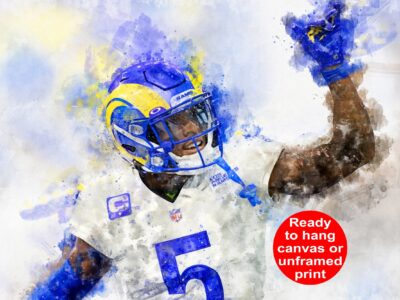 Jalen Ramsey watercolor, Los Angeles Rams wall art, LA Rams Jalen Ramsey Canvas, Jalen Ramsey Los Angeles Rams Superbowl Champions