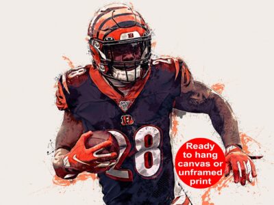 Joe Mixon poster watercolor, Cincinnati  wall art, Joe Mixon Cincinnati Bengals wall art poster, Cincinnati Bengals  wall art