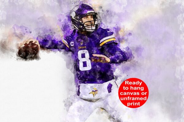 Kirk Cousins watercolor, Minnesota Vikings wall art, Minnesota Vikings Kirk Cousins Poster. Canvas, Kirk Cousins Minnesota Vikings wall art